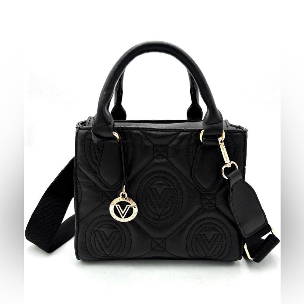VALENTINO ORLANDI BLACK Medium Size Quilted Tote Bag w Fabric Strap V-2013, NWT